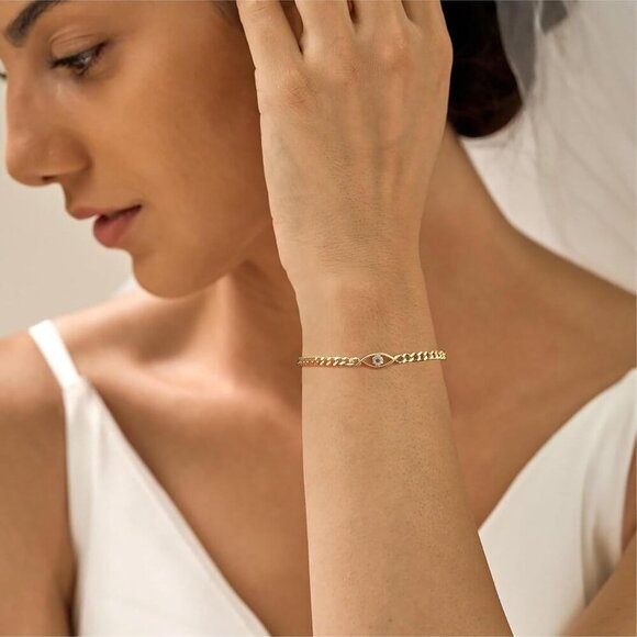 14K Gold Plated Handmade Dainty Dot Bracelet Cute Thin Everyday Bracelets for Wo - Picture 3 of 6